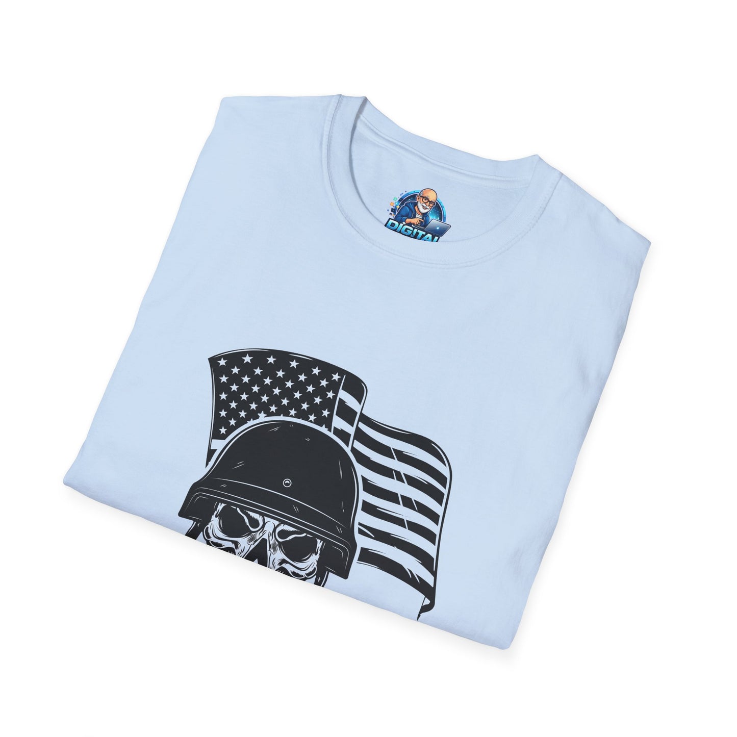 Patriotic Skull Helmet T-Shirt — American Flag Military Skull Graphic Tee