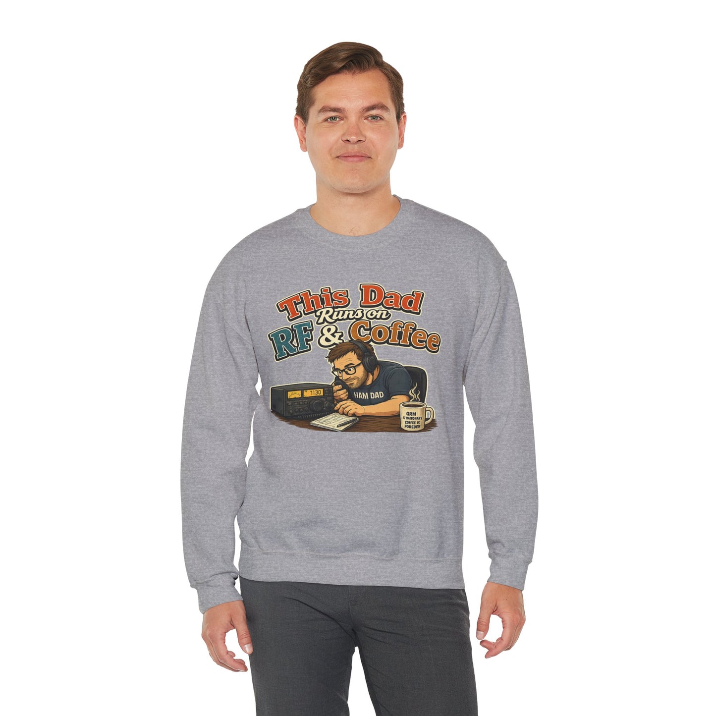 Dad Runs on RF & Coffee Crewneck Sweatshirt – Funny Radio/Engineering Father’s Day Gift