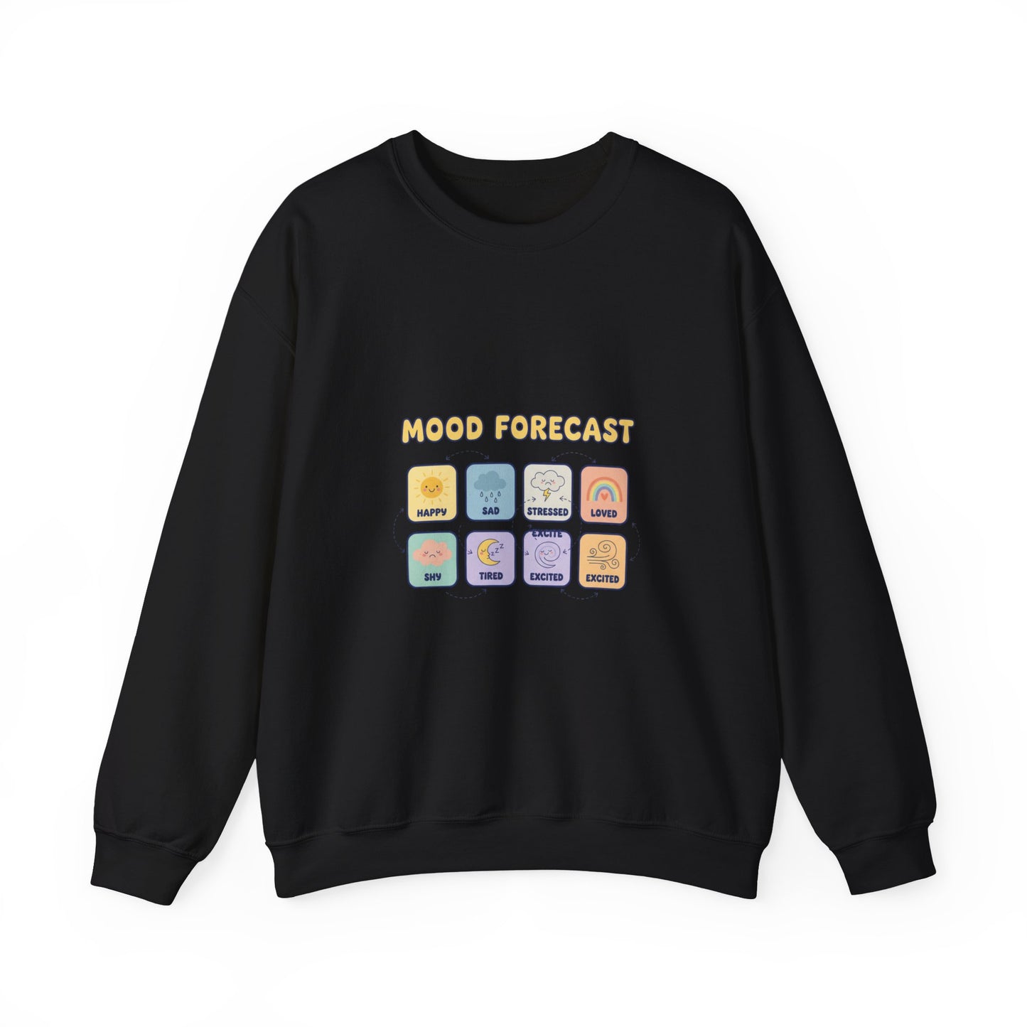 Mood Forecast Chart Sweatshirt | whimsical weather map, emotion forecast illustration