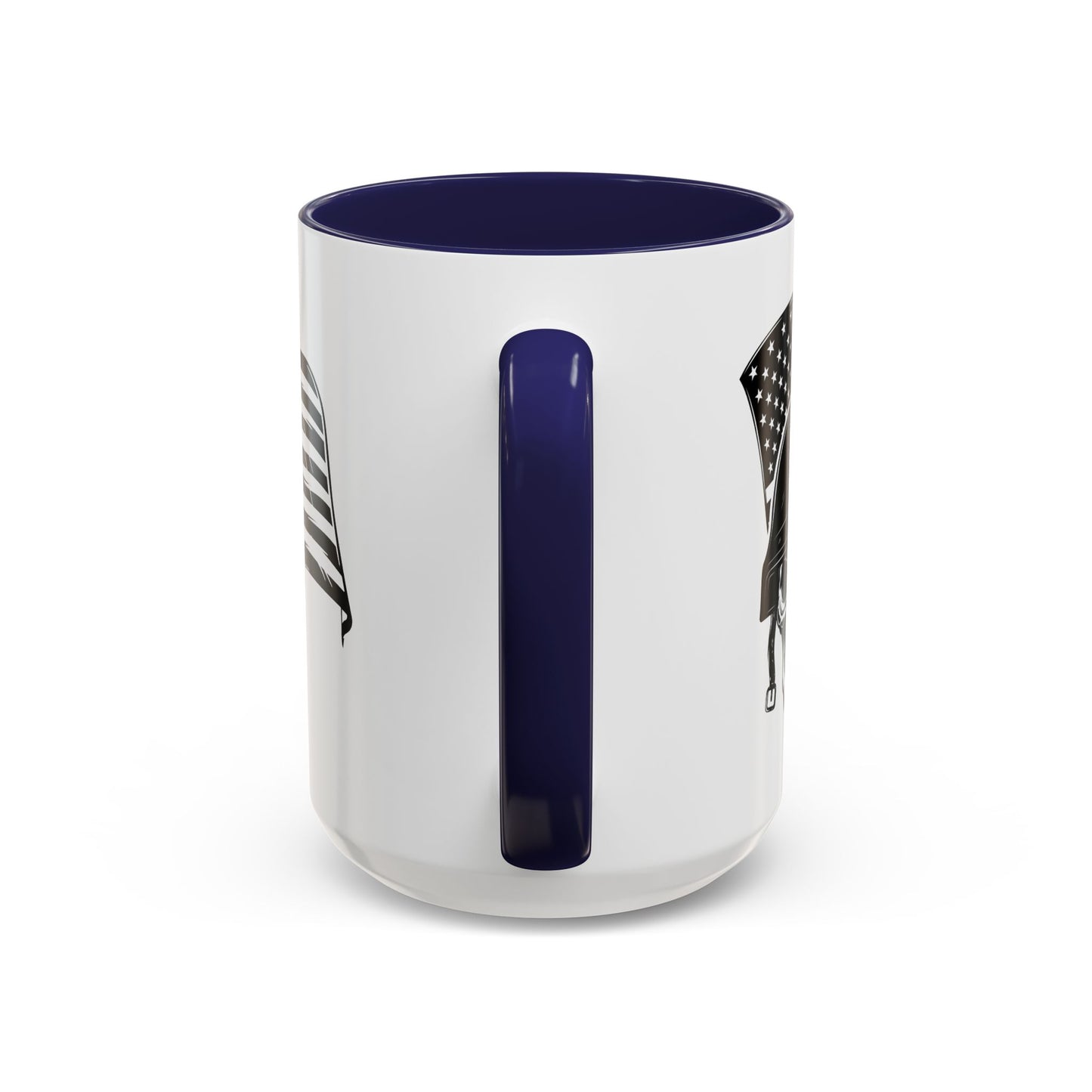 American Skull Soldier Coffee Mug — Military Helmet with US Flag (11/15oz)