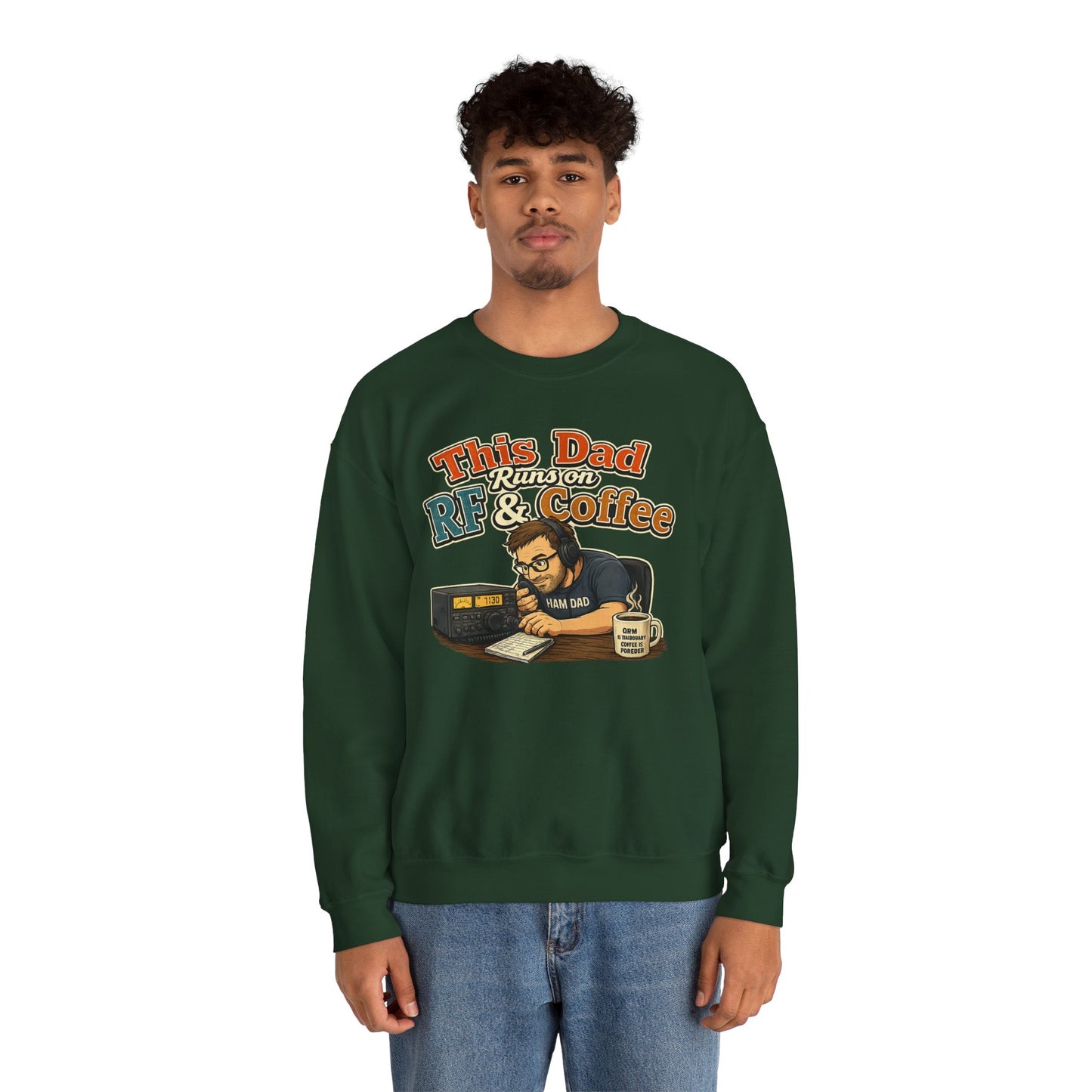 Dad Runs on RF & Coffee Crewneck Sweatshirt – Funny Radio/Engineering Father’s Day Gift