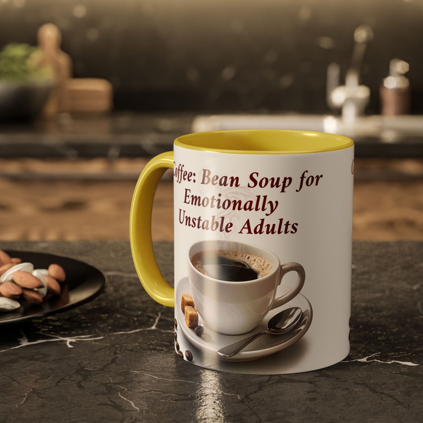 Coffee Mug — “Coffee: Bean Soup for Emotionally Unstable Adults” Ceramic 11oz/15oz
