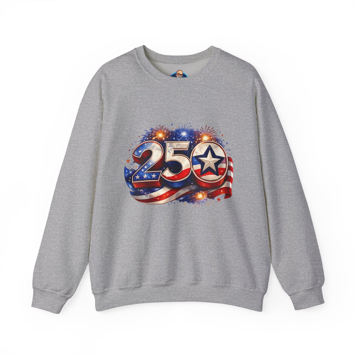 Crewneck Sweatshirt – '250' American Flag Stars & Stripes Patriotic Design