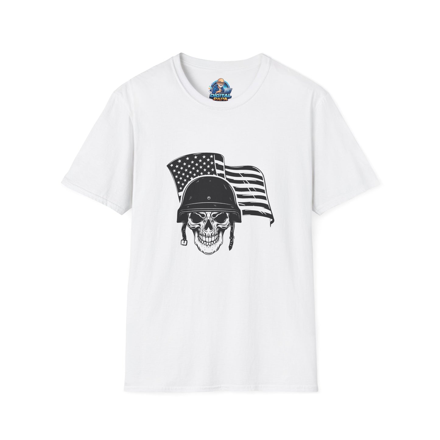 Patriotic Skull Helmet T-Shirt — American Flag Military Skull Graphic Tee